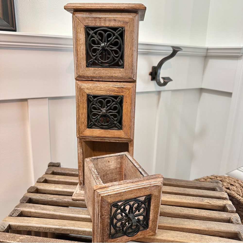 Solid Wood Vintage Chest Spice Storage Tower 3 Drawer Table Top Cabinet Organize